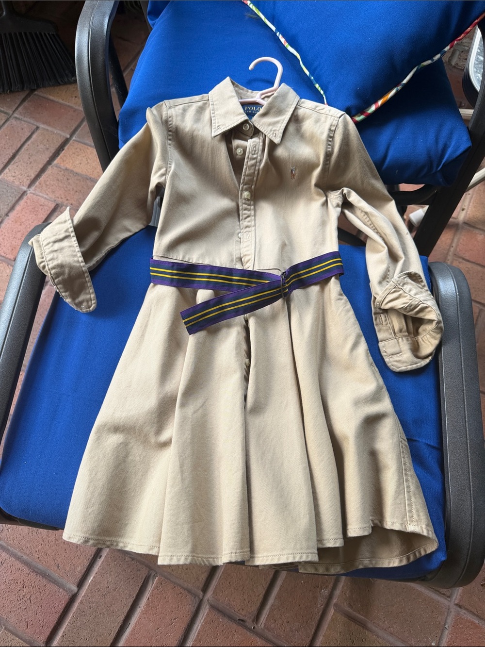 Polo by Ralph Lauren Khaki Shirt Dress with Striped Waist Sash